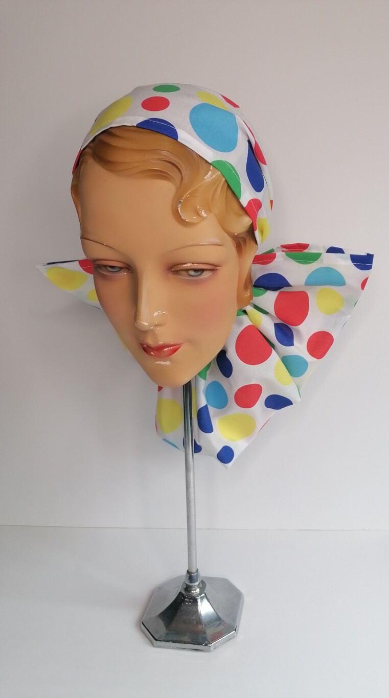 1930s RIVIERA HEADSCARF CAP MULTI SPOT PRINT - Image 6